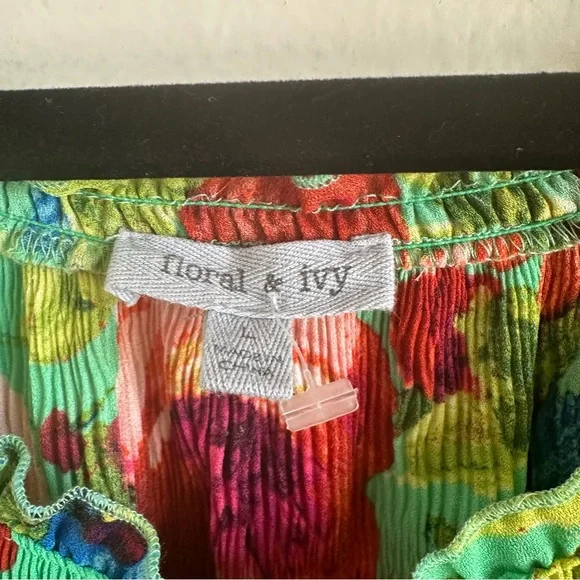 Floral & Ivy Vibrant Floral Lightweight Stretchy Ruffled 3/4 Sleeve Blouse Sz L - Picture 7 of 8